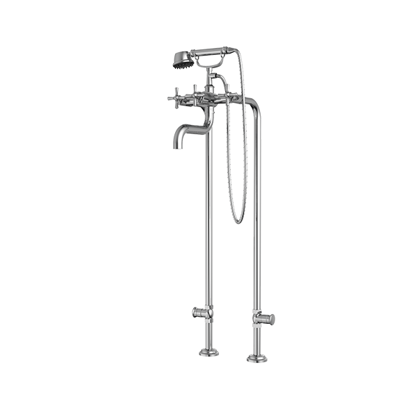 Floor Mount Tub Filler with Hand Shower and Shut-off Valves (pair)