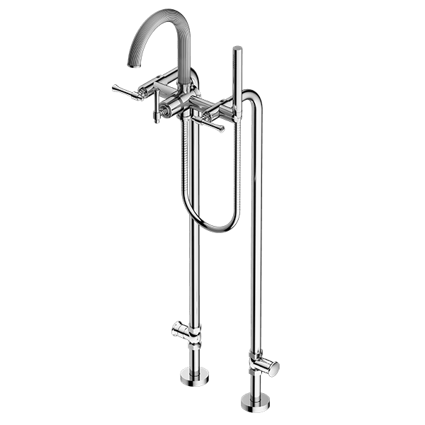 Floor Mount Tub Filler with Hand Shower and Shut-off Valves (pair)