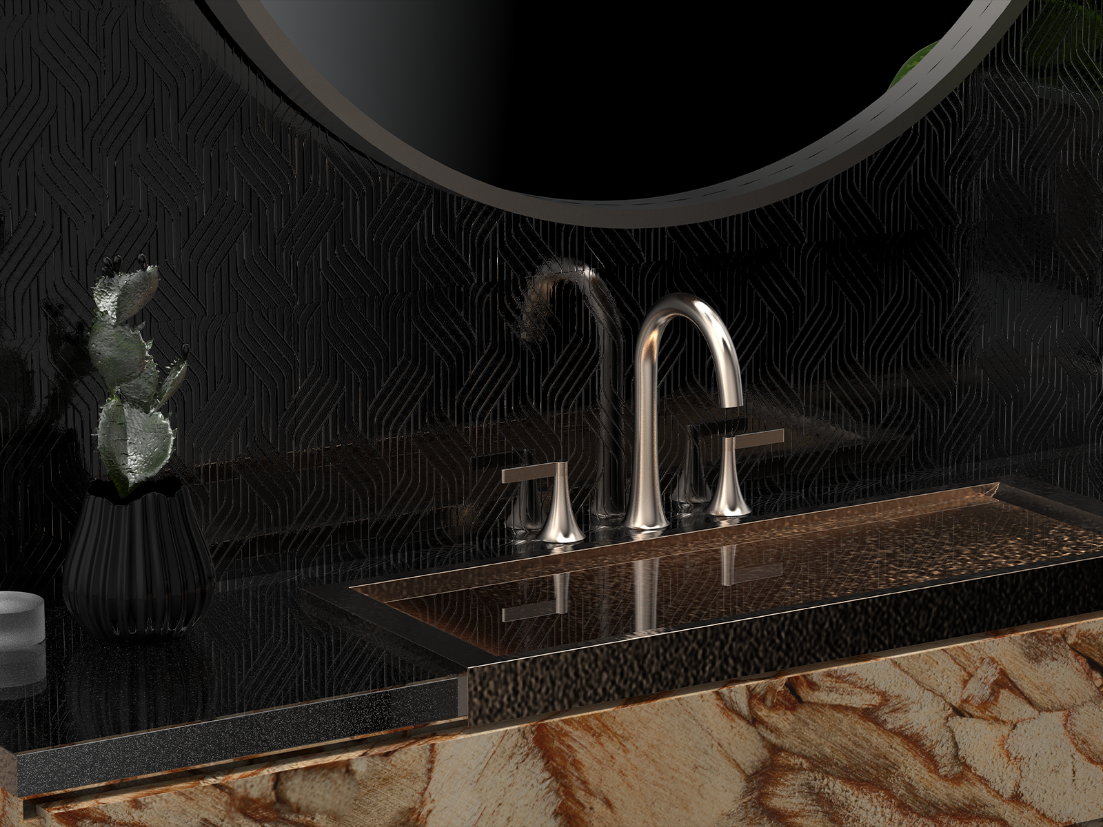 Simple high curve Baropue style spout Design Widespread Luxury Faucet from Santec Faucet