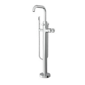 TRIM - Floor Mount Tub Filler with Hand Shower - Wheel Handle