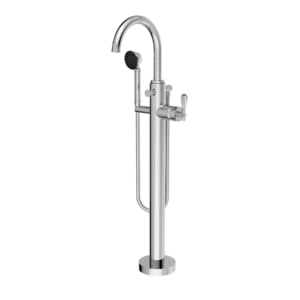 TRIM - Floor Mount Tub Filler with Hand Shower with Crystal Levers